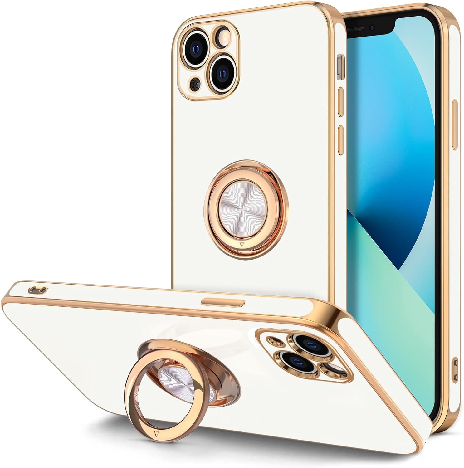 iPhone 13 Case with Ring Stand [360°Rotatable Ring Holder Magnetic Kickstand] Sl