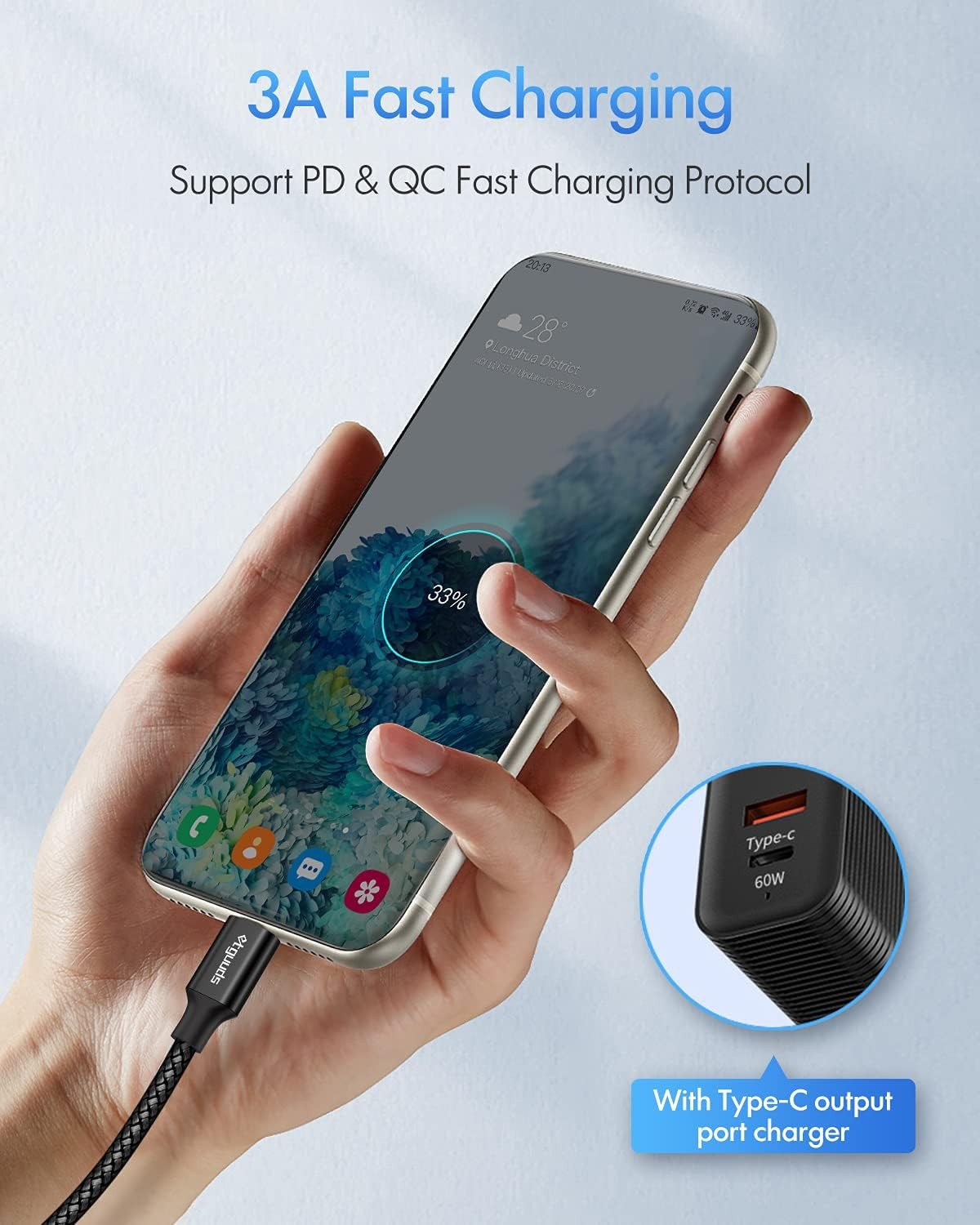 3ft USB-C Fast Charging Cable 60W, 2-Pack for iPhone 15 Pro Max, Galaxy S25