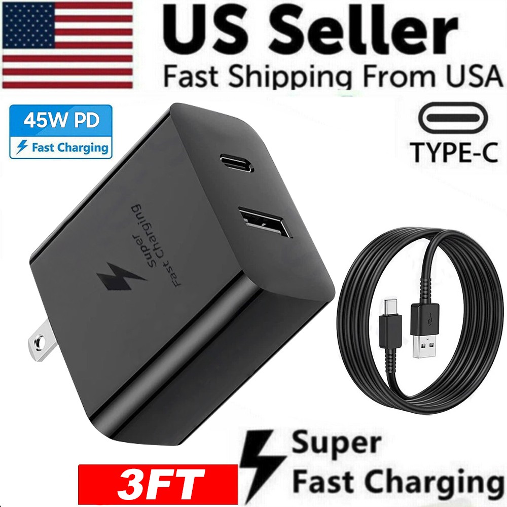 3ft Cable +35W PD Power Adapter Duo Wall Charger For Samsung S24 S23 S22 S21 S20