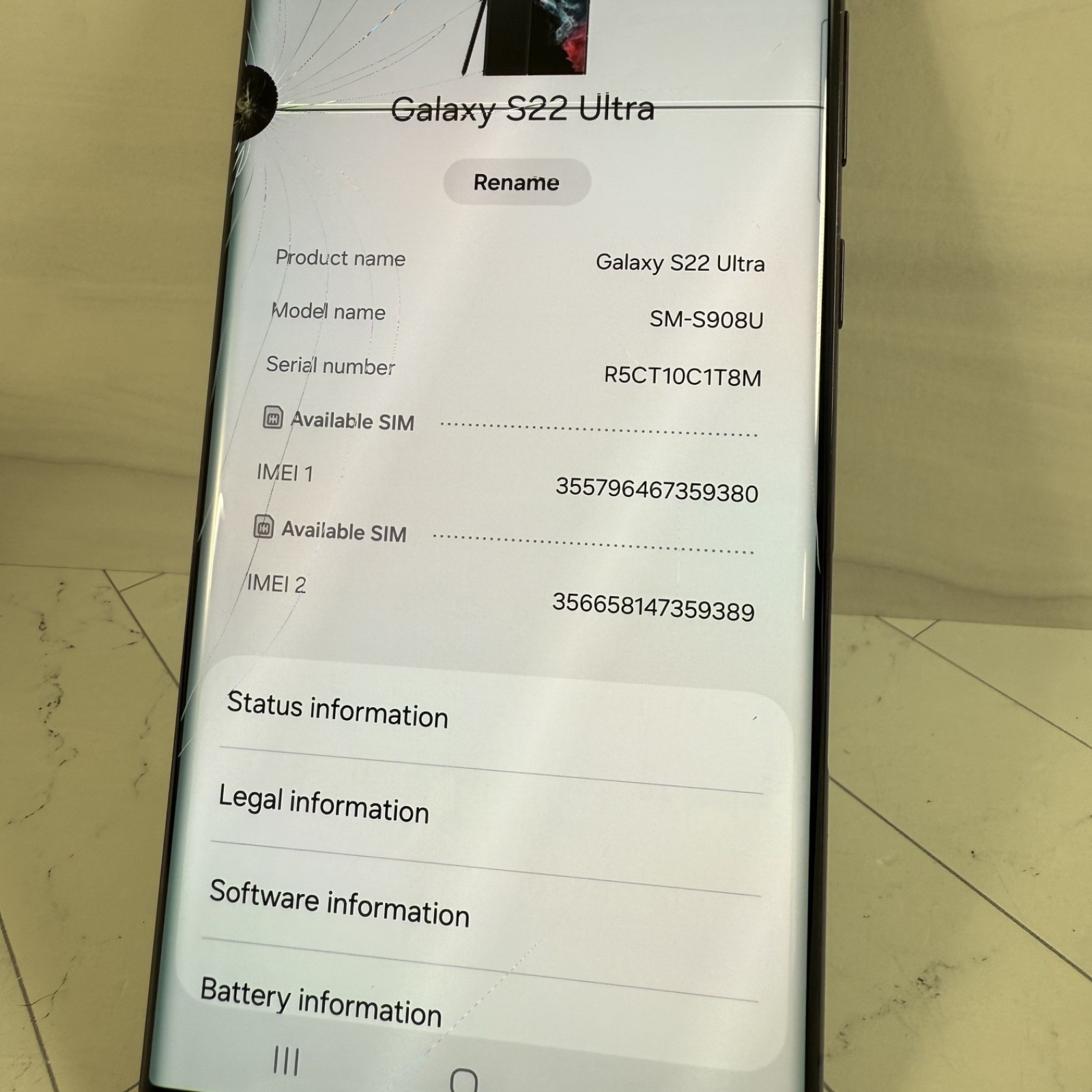 Samsung Galaxy S22 Ultra 512 GB Black AT&T Cracked Screen LCD + Back #A35