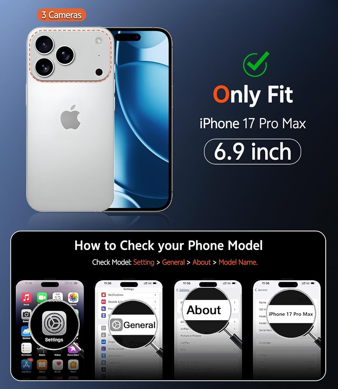 iPhone 17 Pro-Max Case: Slim Magnetic Transparent Cover with Screen Protector