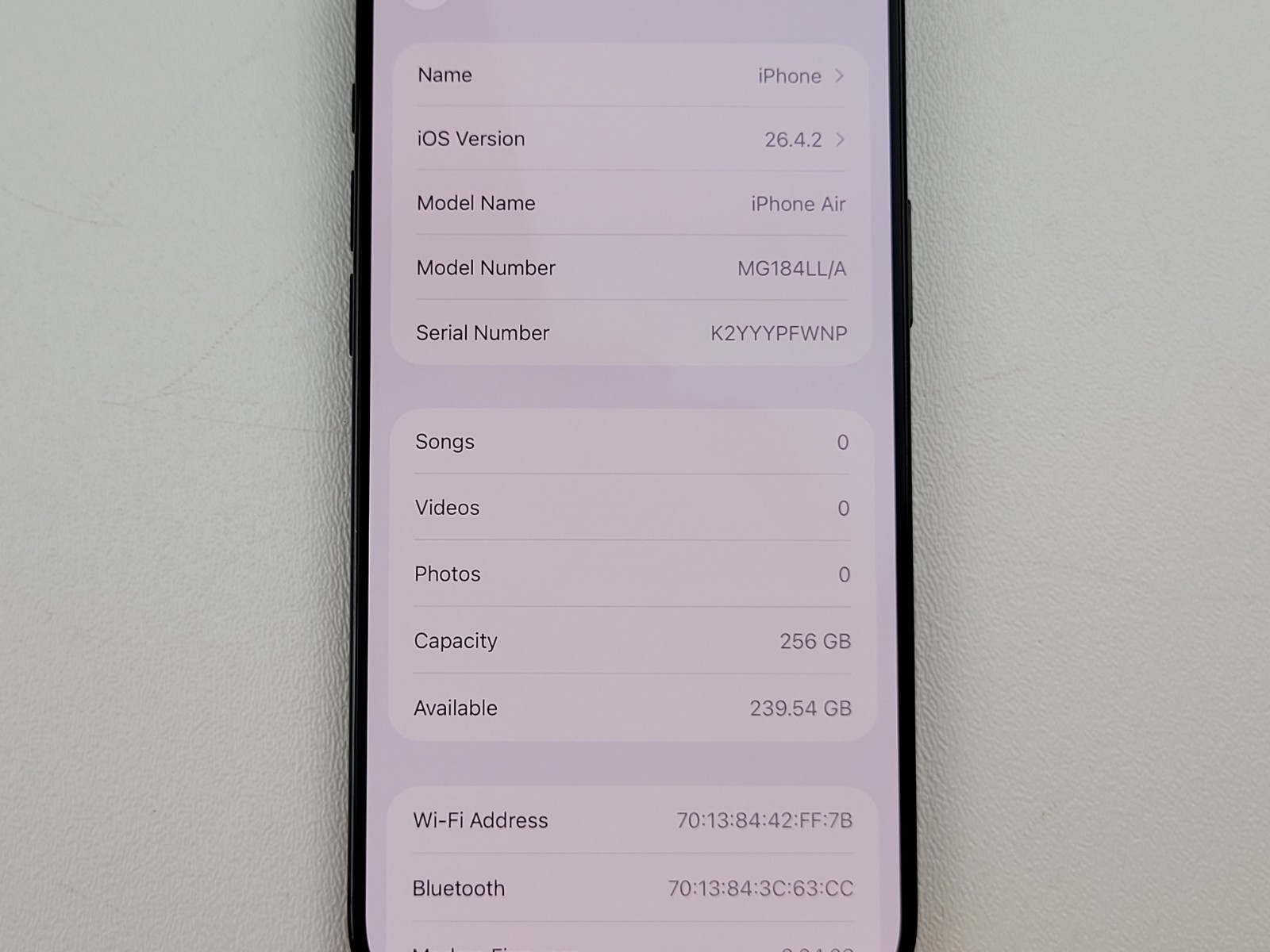 Apple iPhone (17) Air (A3260) 256GB – Black (Wi-Fi Only) Smartphone – H7864