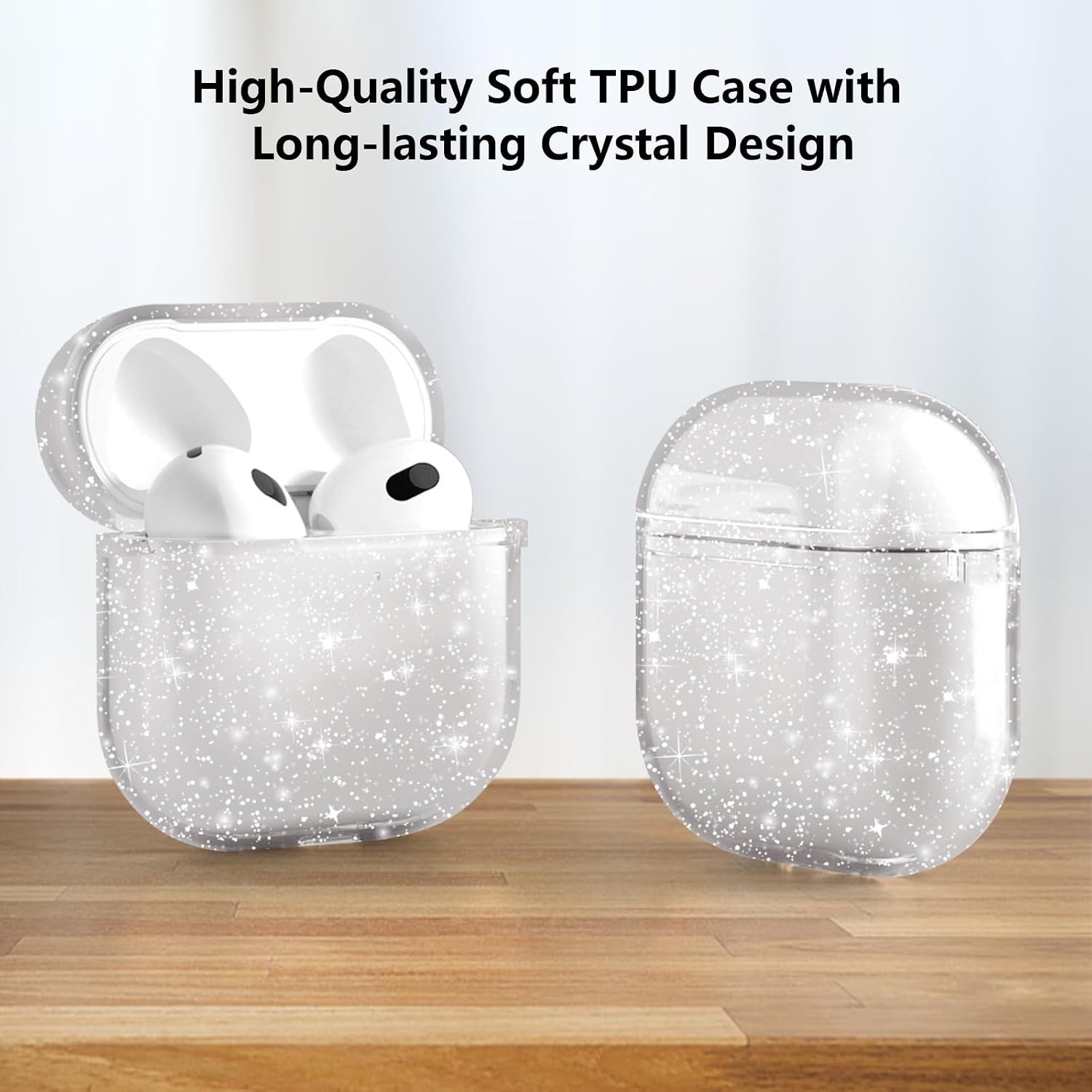 Clear Glitter Case for Airpods 4, Sparkle Bling Shockproof TPU Skin Cover 2024