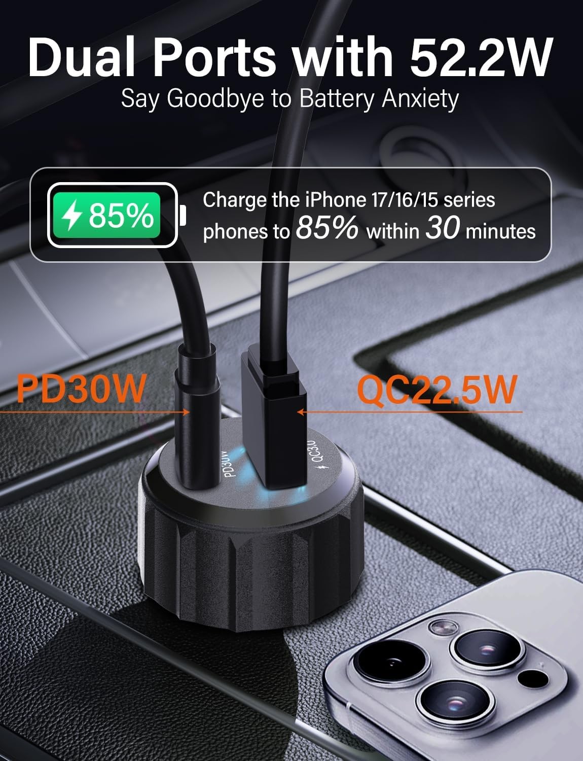 2-Pack 52.5W Dual Port USB Fast Car Charger for iPhone 17 16 Pro Max, Cable Incl