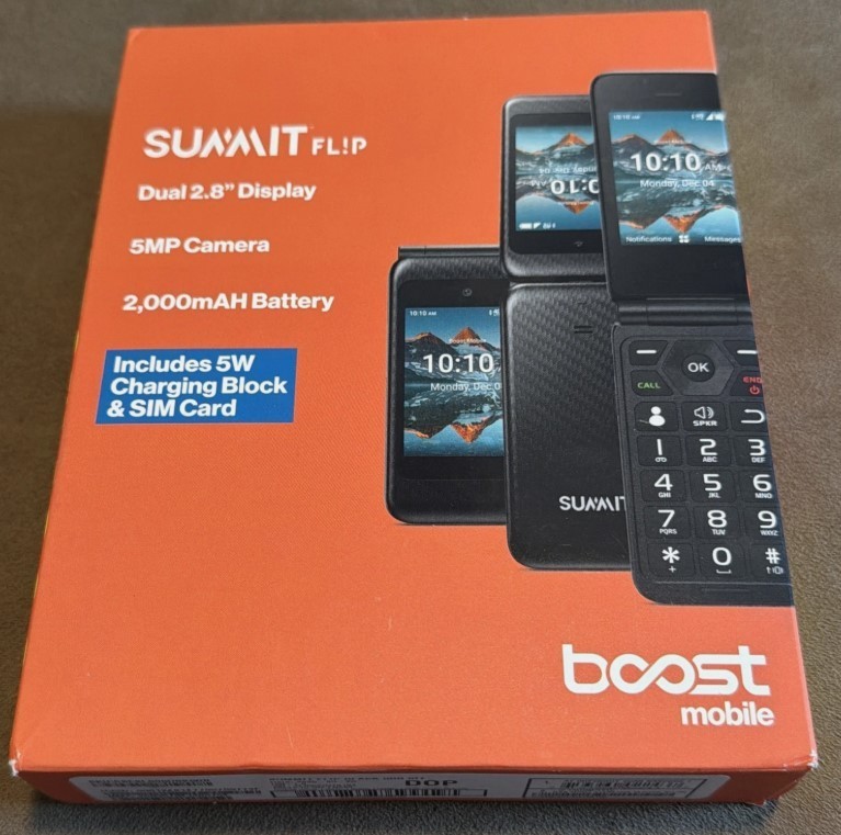 *NEW Boost Mobile Prepaid Summit Flip Phone Black 8GB 5MP 2.8” Kit with SIM Card