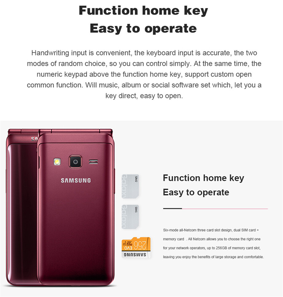 Original Samsung Galaxy Folder 2 G1650 Dual SIM Unlocked 2GB+16GB Red Phone A+
