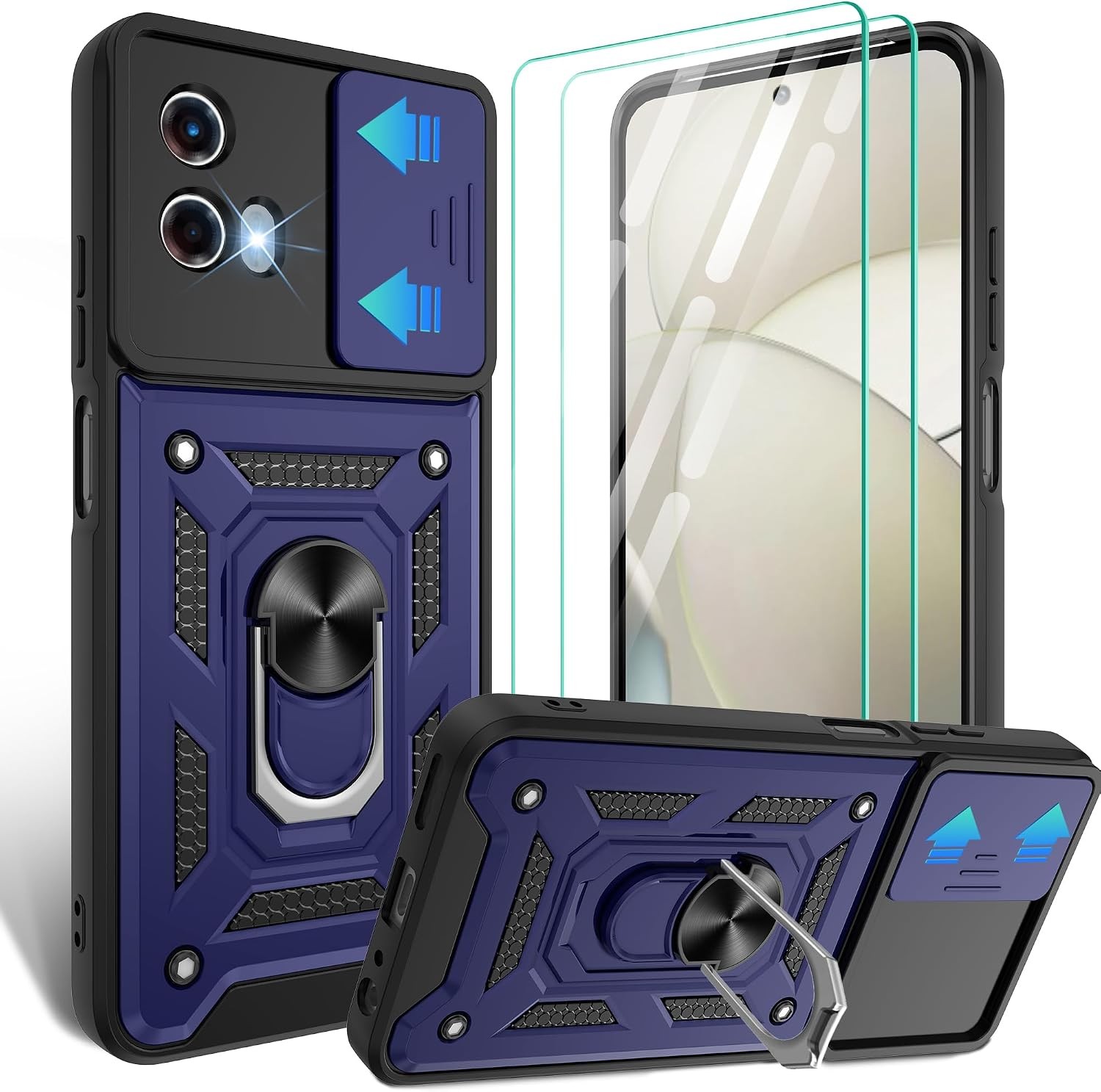 1. For Moto G Power 5G 2024 Case, Screen Protector*2, Slide Camera Cover, Blue