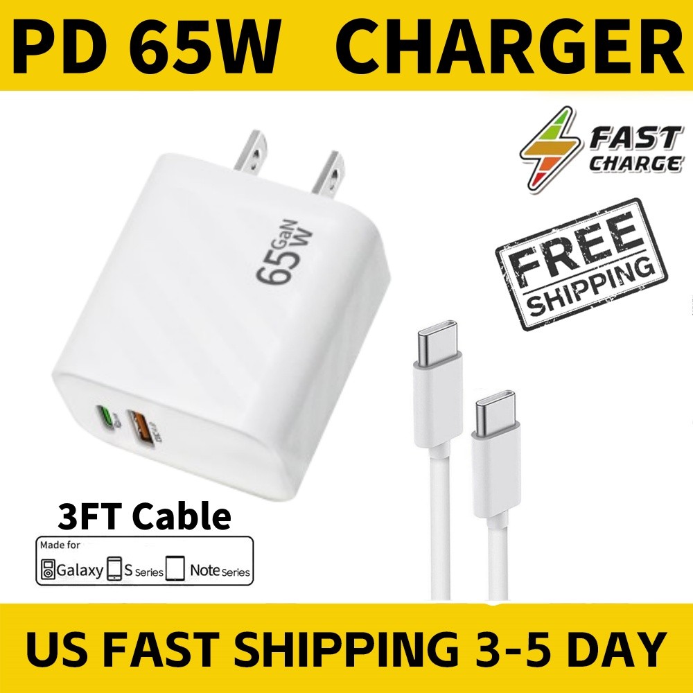 65W PD Super Fast Charger Plug+3FT Cable For Samsung Galaxy S22 S23 S24 S21 PLUS