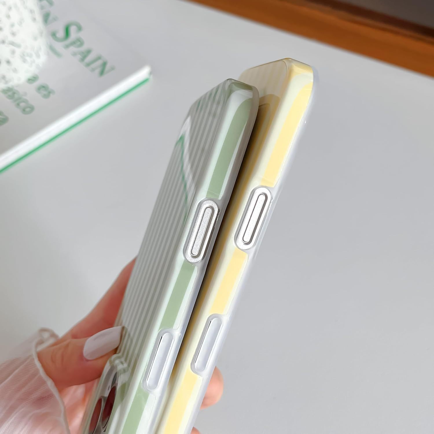 Cute Striped Soft TPU Slim Shockproof Phone Cover for iPhone 16 Pro, Pink & Yell