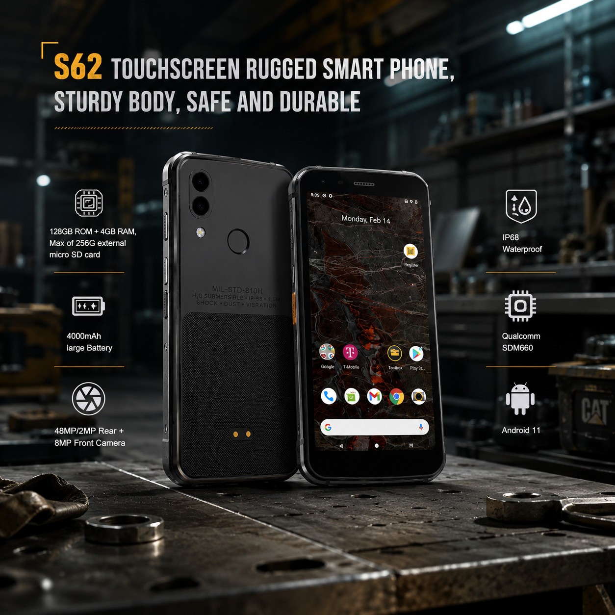 CAT S62 Rugged Android Smartphone 128GB Factory Unlocked 4G LTE GSM Black