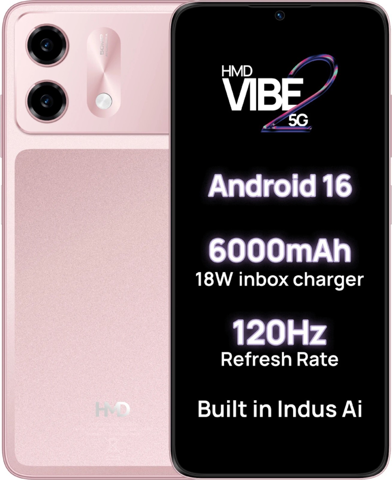 HMD VIBE2 5G (Pink, 4 GB+128GB ) Unlocked Dual SIM Smartphone 6.7″ HD+ 120Hz