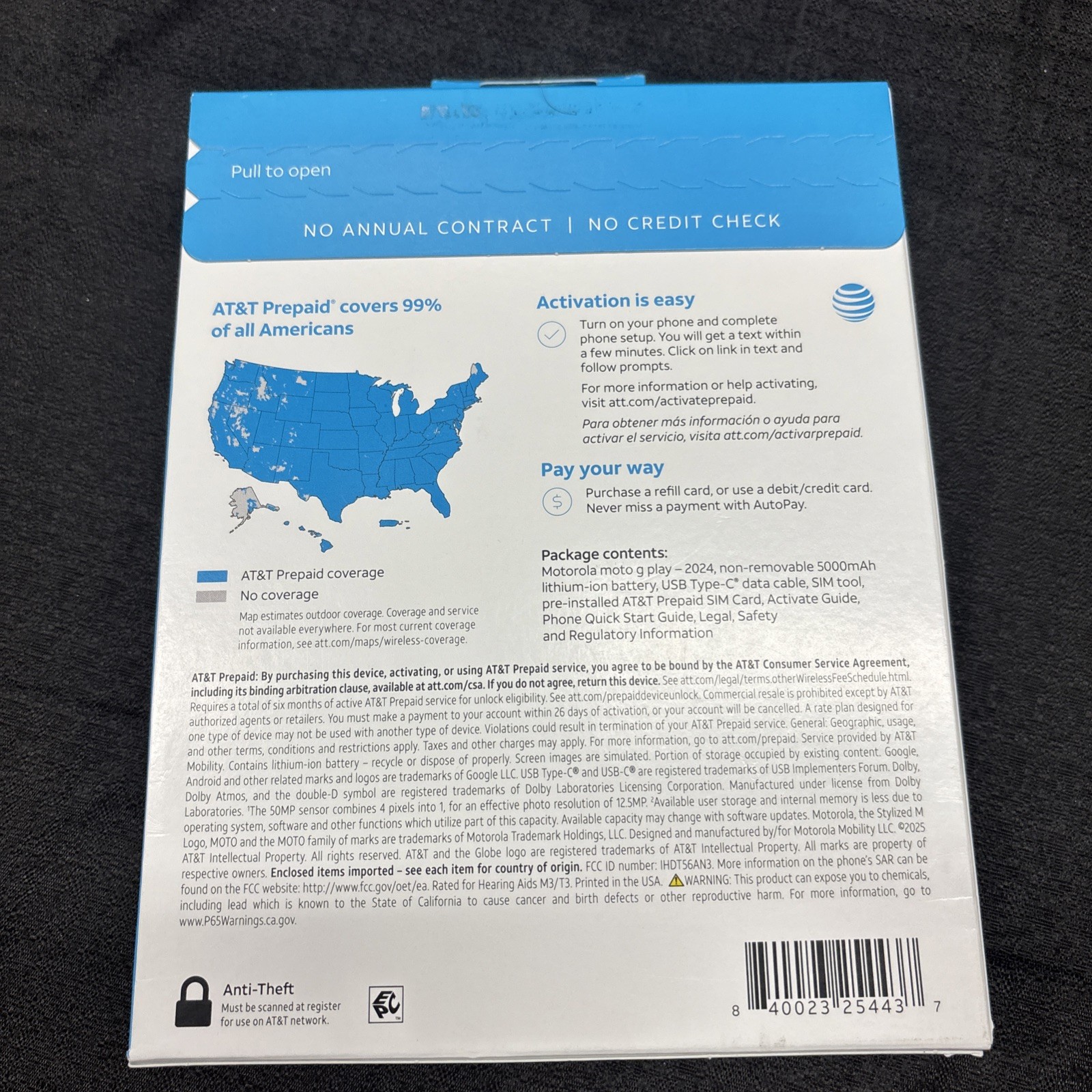 Motorola Moto G Play (2024) Blue At&t Prepaid Smartphone 64GB – Brand New Sealed