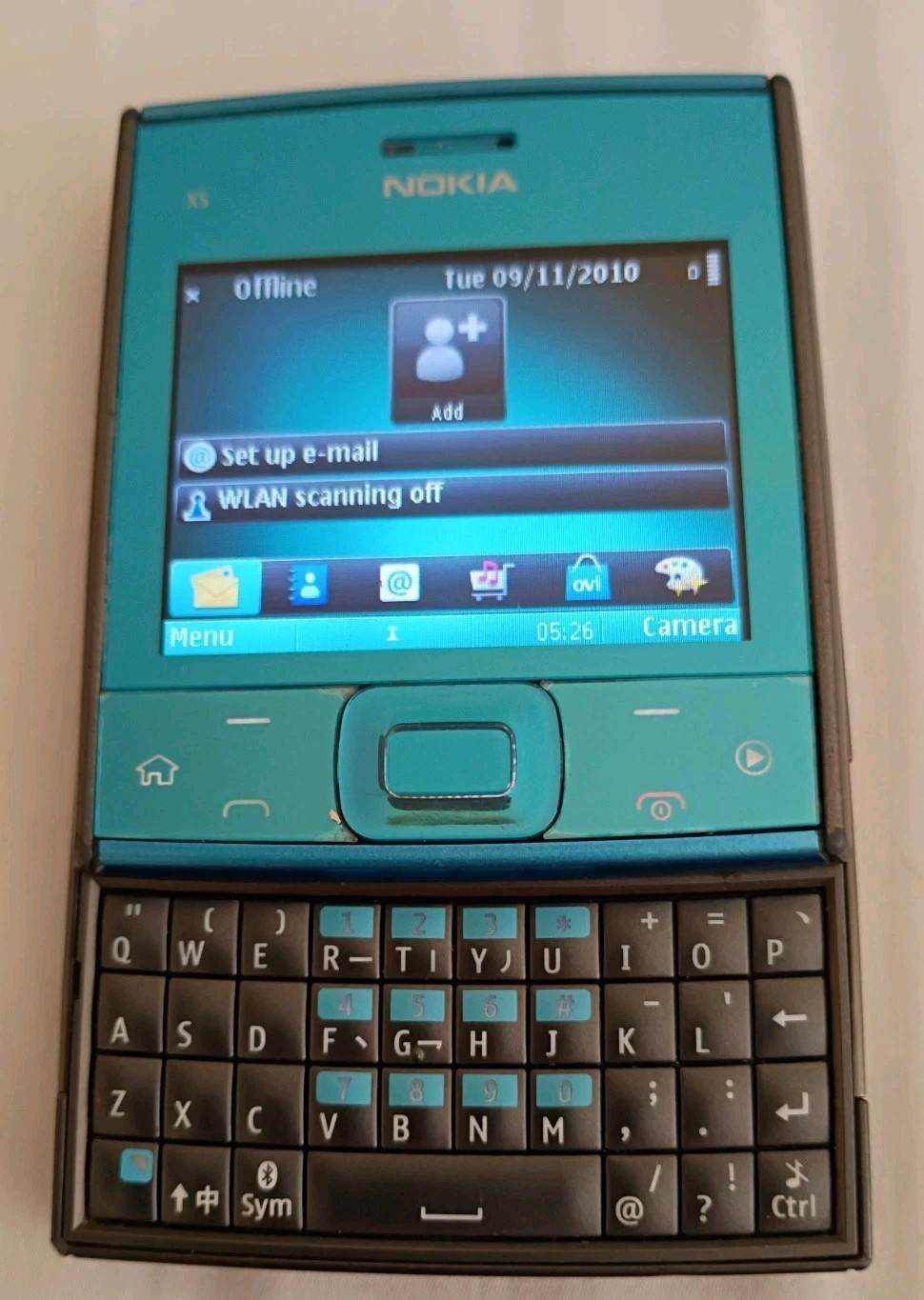 VTG Nokia X5-01 Slider QWERTY Phone – Azure Blue – Symbian OS – Retro Collection
