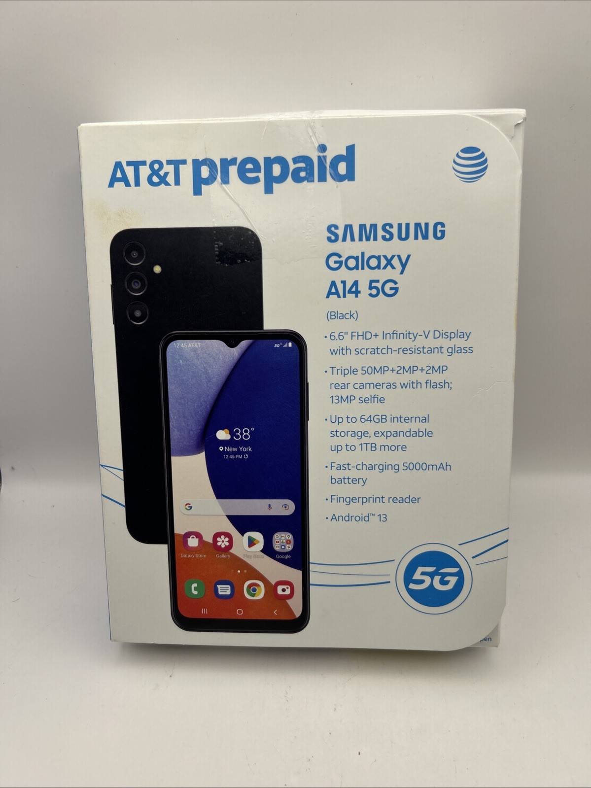 AT&T Prepaid Samsung Galaxy A14 5G 6.6” FHD+ Display 50MP Camera 64GB Black