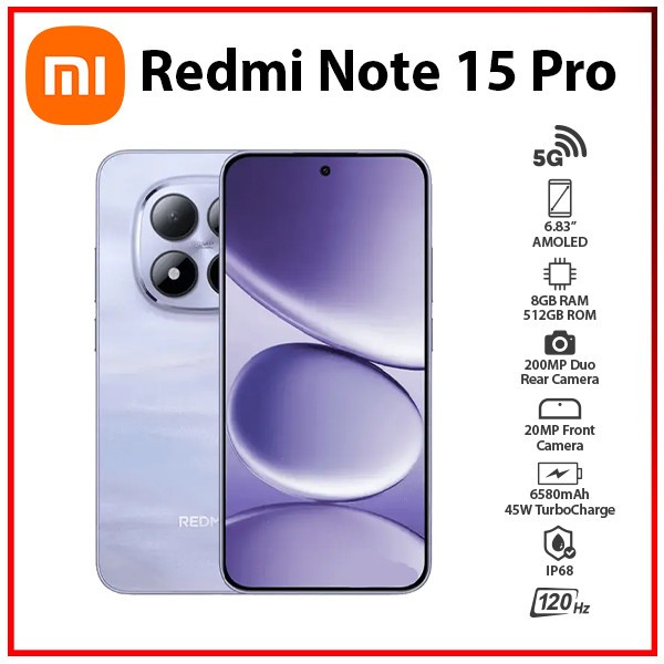 Xiaomi Redmi Note 15 Pro 8GB+512GB PURPLE Dual SIM Unlocked Android Cell Phone