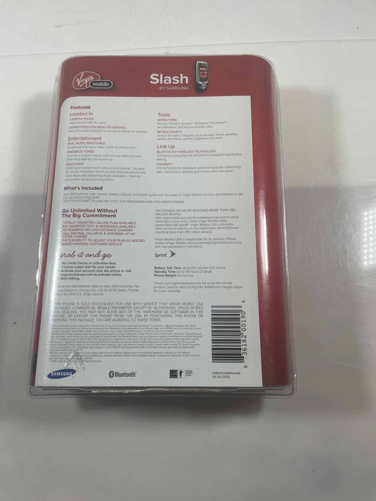 Samsung Slash Slider Camera Cellular Phone Black Virgin Mobile NEW