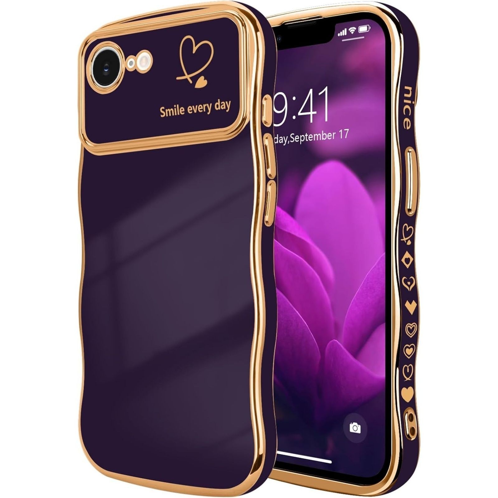 iPhone 16e Case for iPhone 17e Case for Women Girls, Cute Wave Frame Dark Purple
