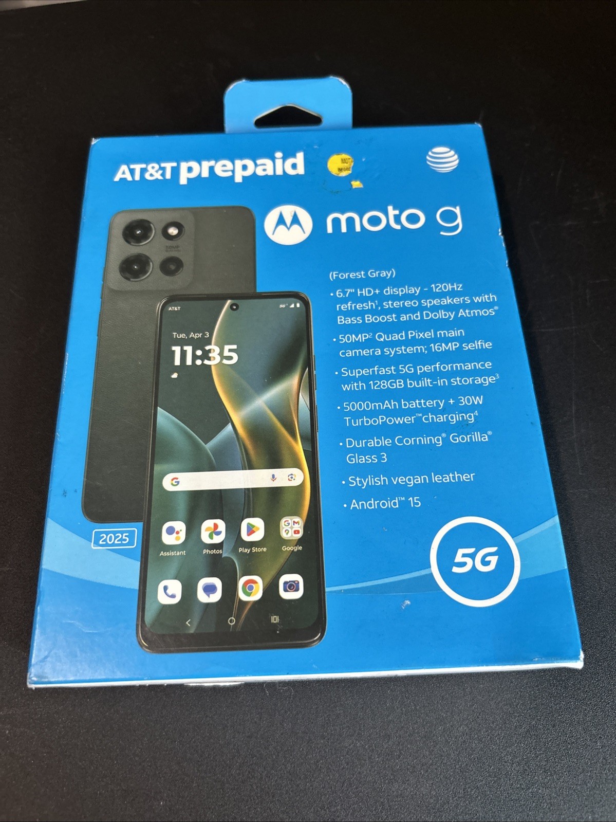 New – Motorola Moto G 2025, 128GB (Forest Gray) – At&t Prepaid Smartphone