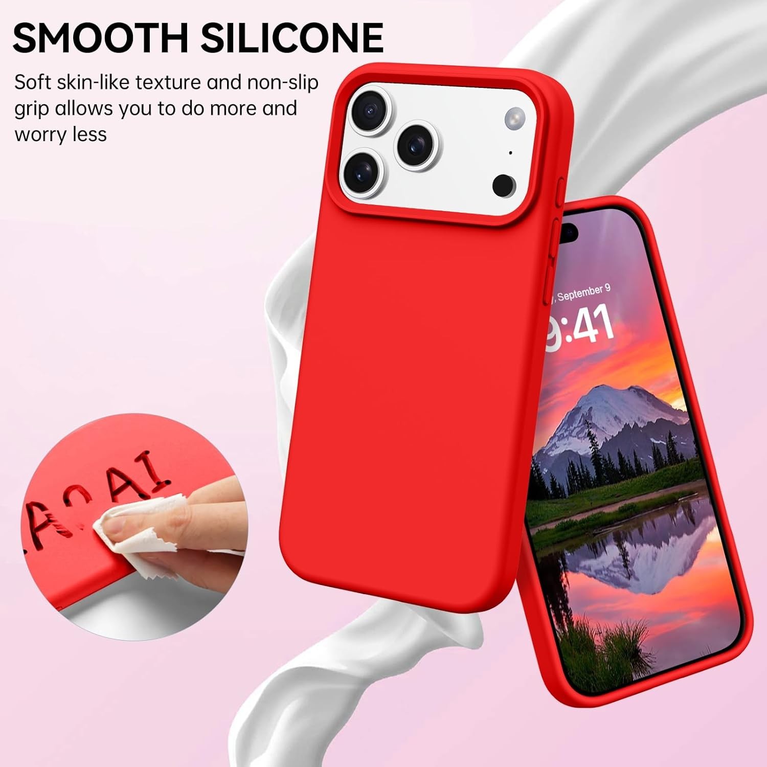 Case for iPhone 17 Pro Max 6.9” Smooth Liquid Silicone Soft Gel Rubber Cover Re