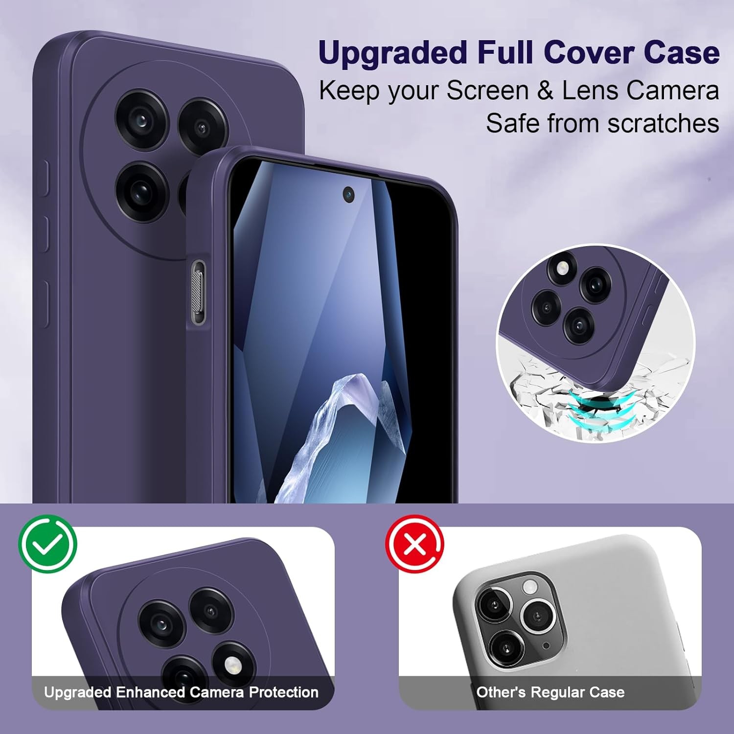 Case for OnePlus 13R, Soft Silicone Shockproof Slim Cover with Deep Purple Linin