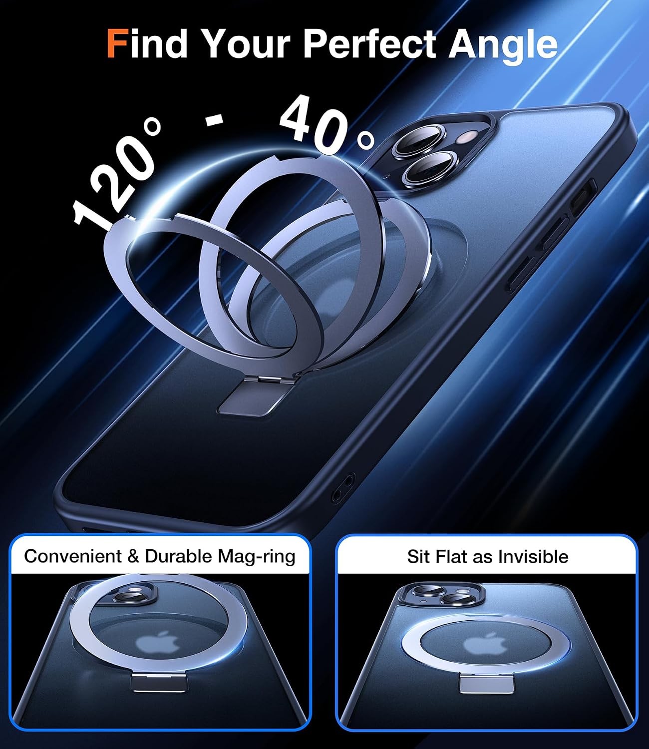 3-in-1 Magnetic Kickstand Ring Holder for iPhone 13 Case, iPhone 14 Case