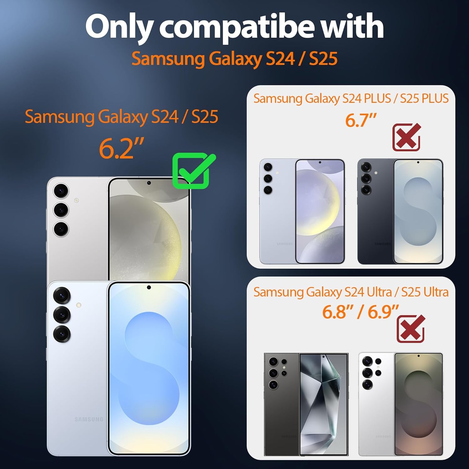 Samsung Galaxy-S25-Case with 2×Screen Protector, Anti-Fingerprint Shockproof Cov