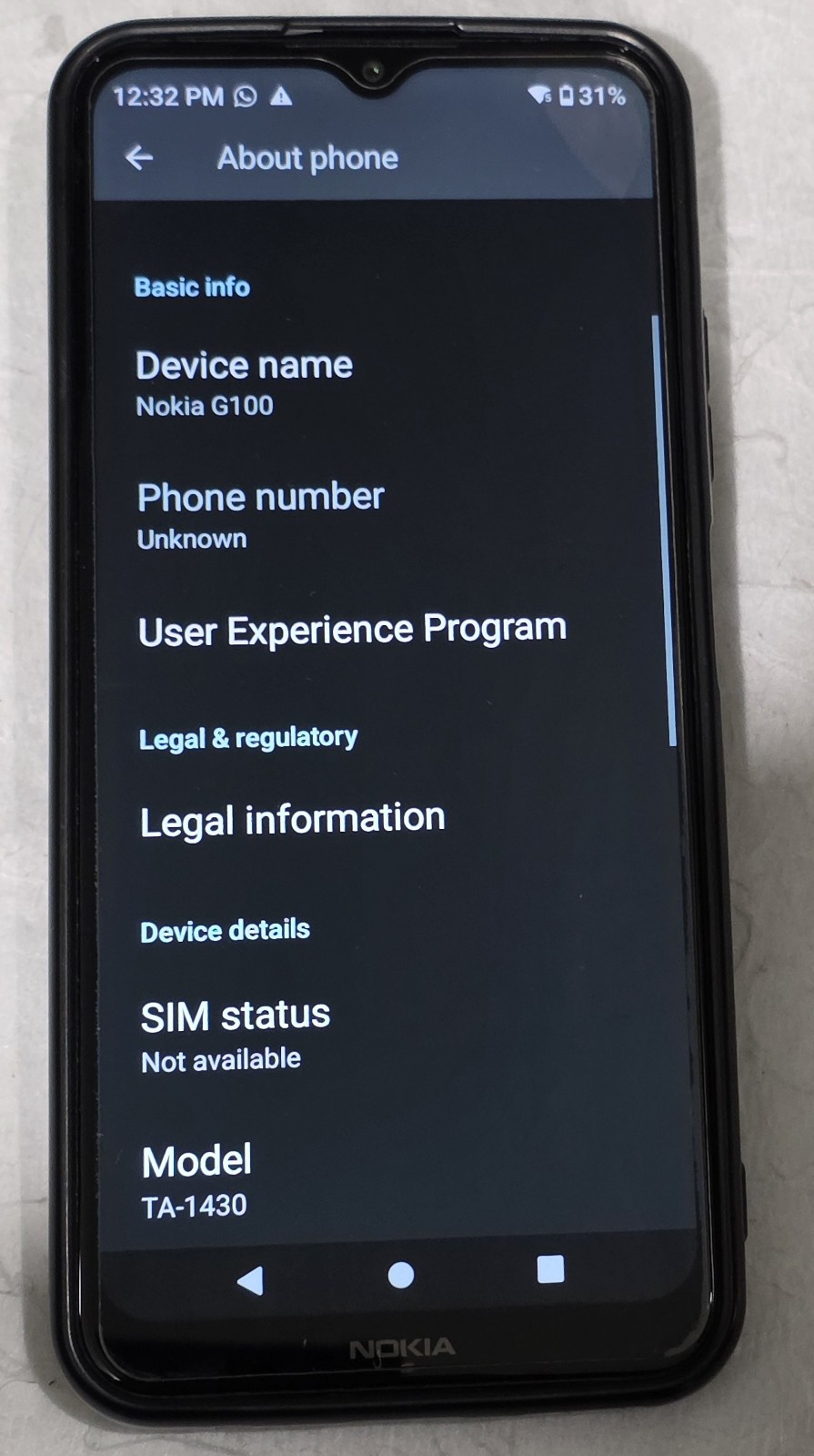 Nokia G100 (TA-1430) -32 GB – Blue-Unlocked – Excellent condition