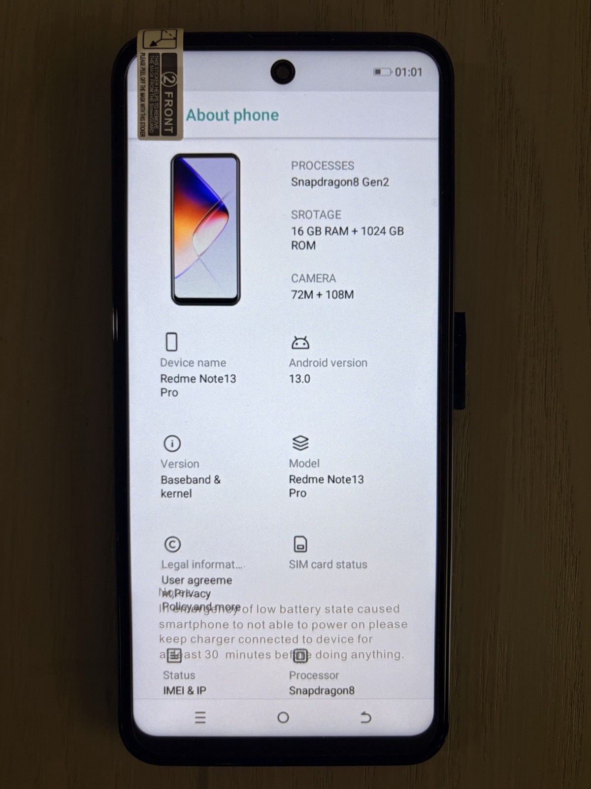 Redme Note13 Pro Phone Android 13.0 16GB+1TB, 72M+108M Camera w Headphones (T30)