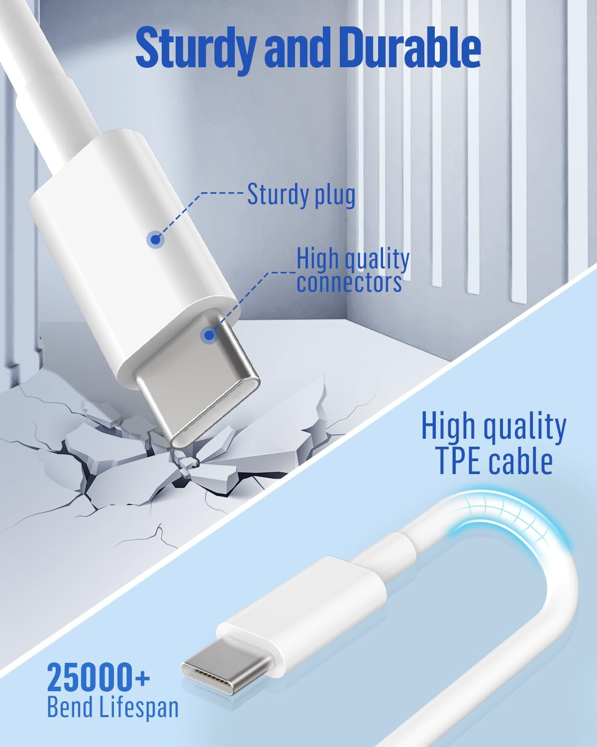 3ft USB-C to USB Fast Charging Cable (2 Pack) for iPhone 17/17 Pro/17 Pro Max