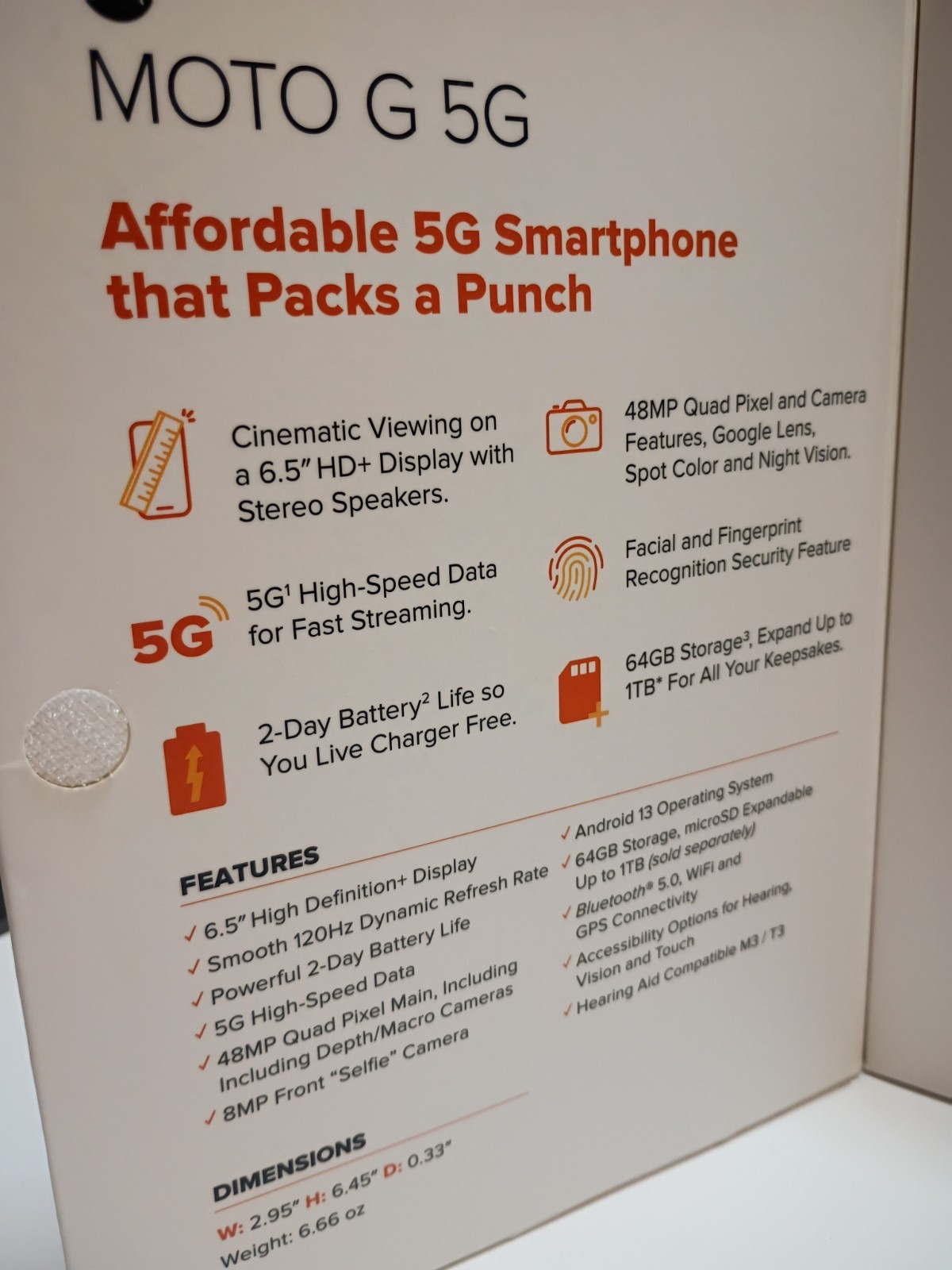 Motorola Moto G 5G (2023) 64GB XT2313-6 Consumer Cellular New Sealed