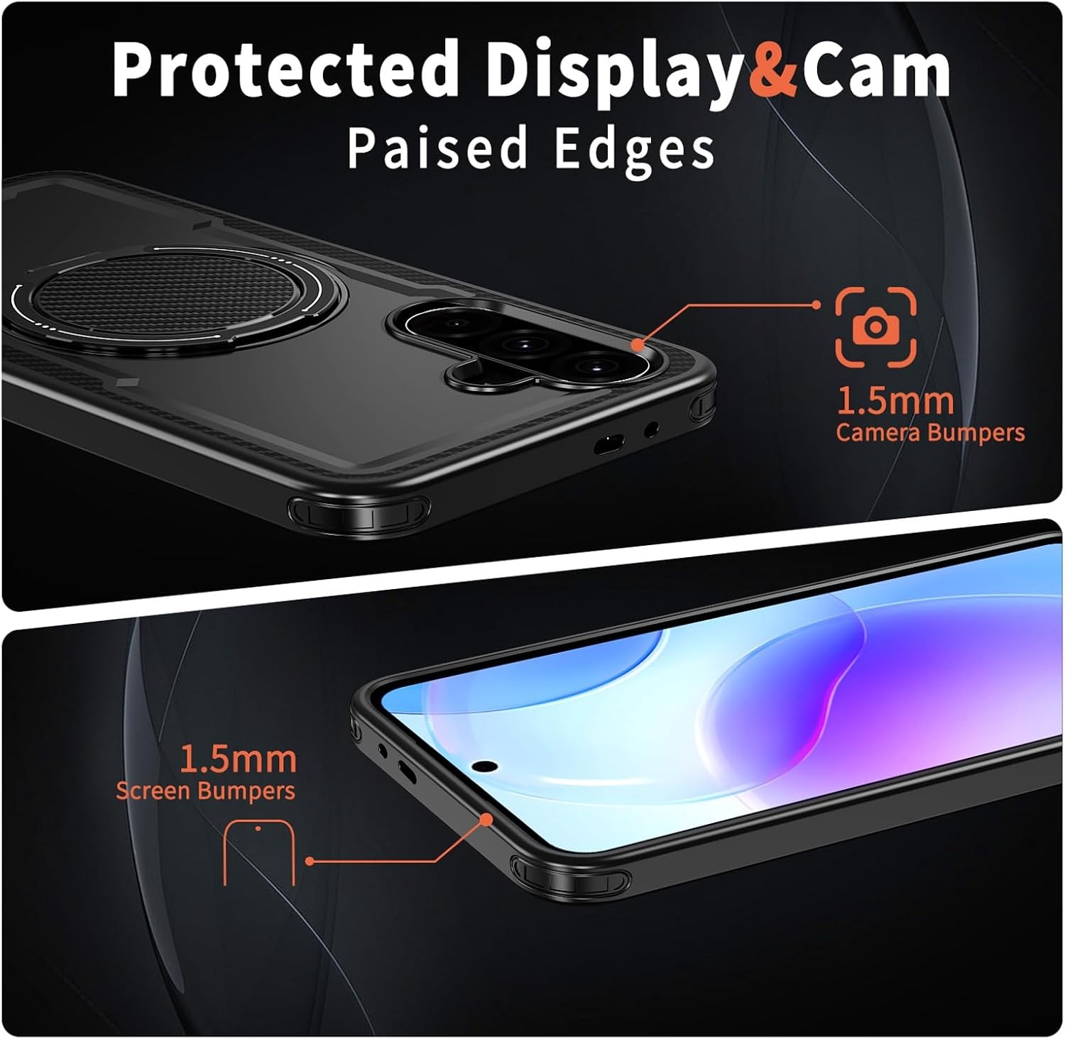 Phone Case for Samsung Galaxy A05s/A05 with Tempered Glass Screen Protector Blac