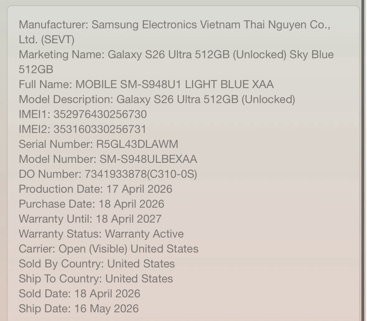 Samsung Galaxy S26 Ultra Unlocked 512GB Sky Blue READ DESCRIPTION as Is C5