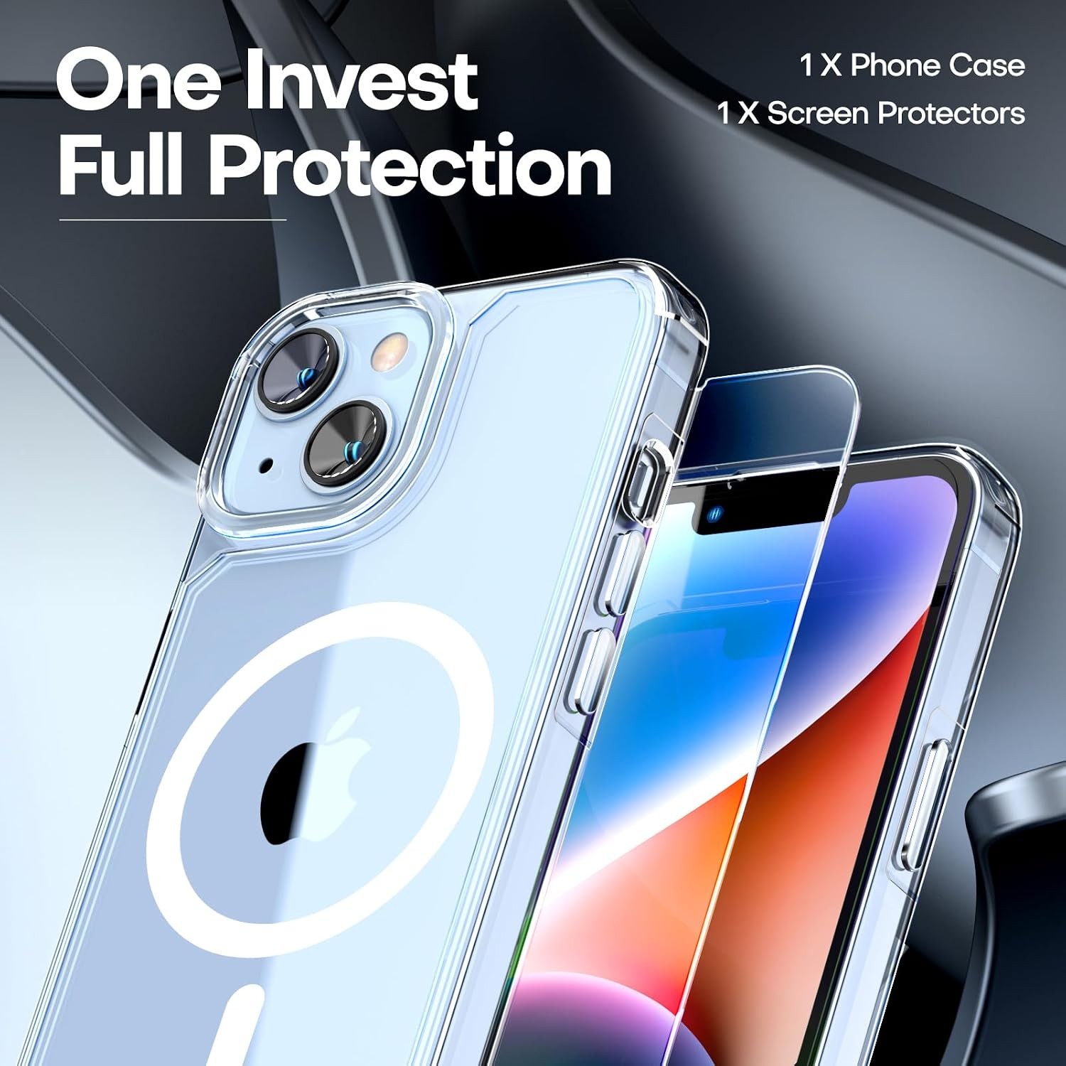 Magnetic Clear 2 in 1 Case for iPhone 14 Slim 6.1 Inch with Screen Protectors