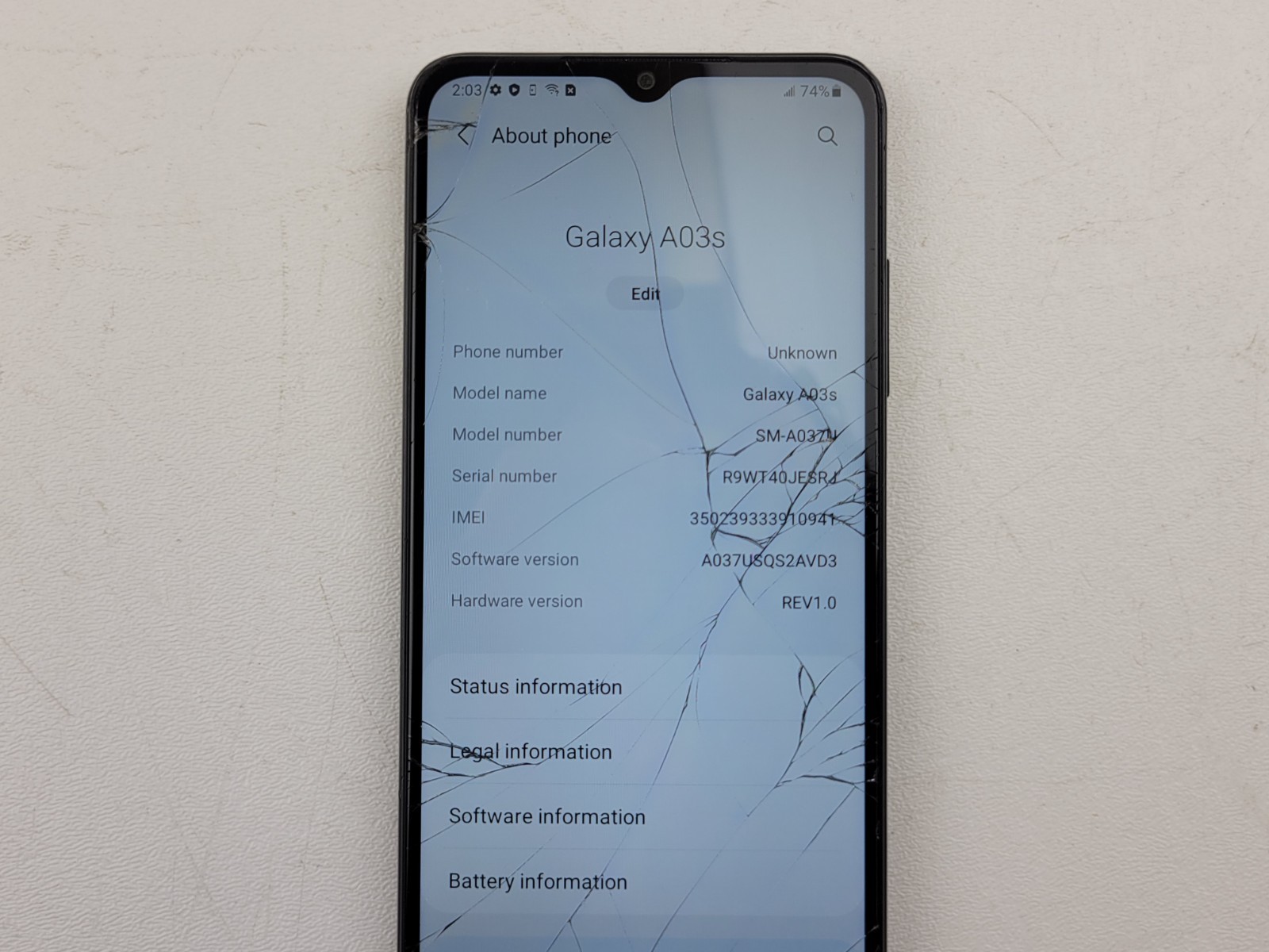Samsung Galaxy A03s (SM-A037U) 32GB (Dish Wireless) Smartphone – CRACKED – H6955