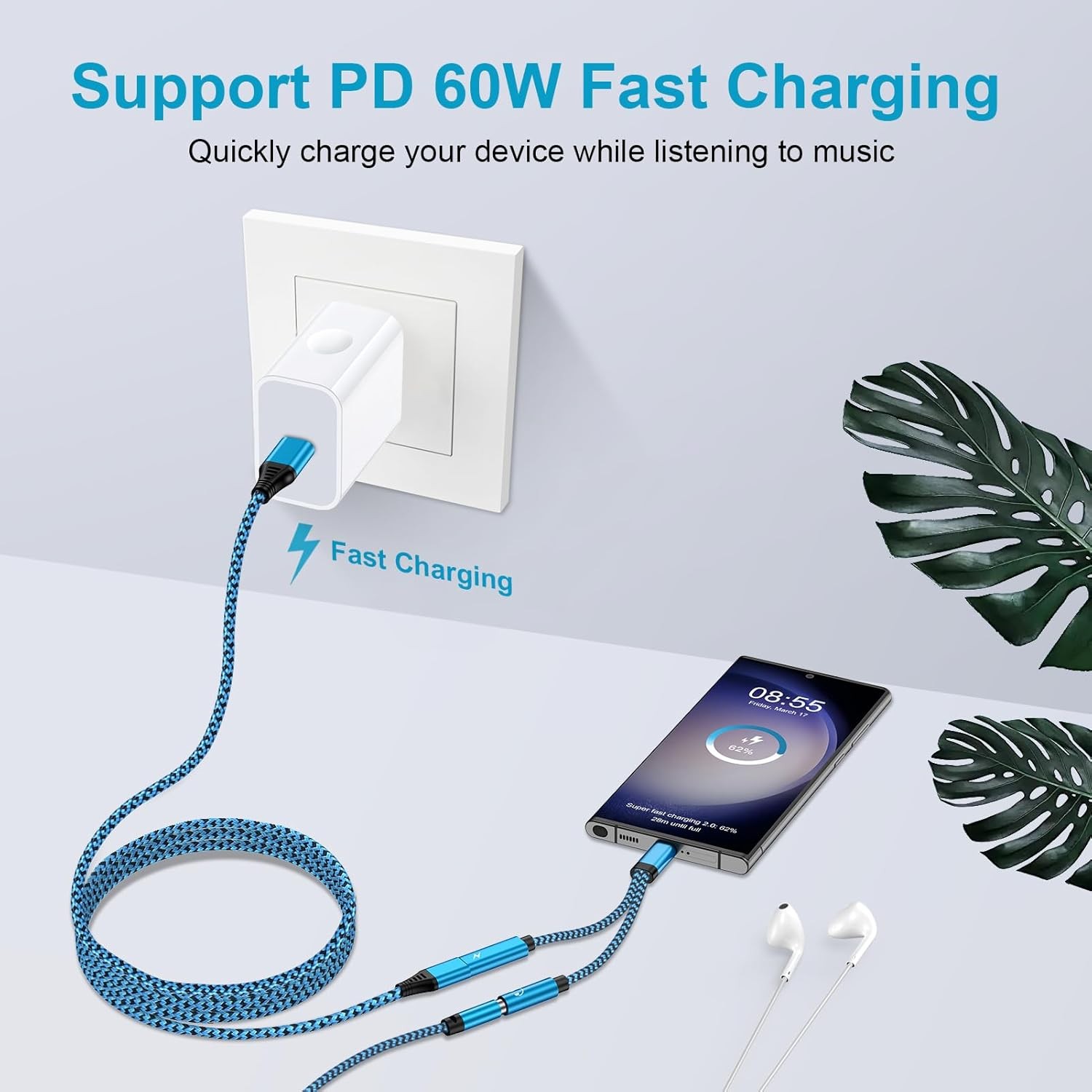 60W Fast Charging USB-C Adapter for iPhone 17/16 Pro Max, Galaxy A17/A16/A15