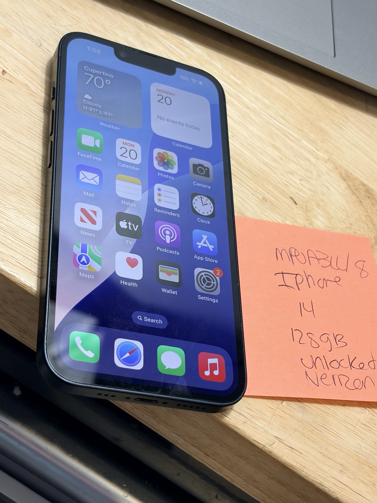 Apple iPhone 14 – 128GB – MPUA3LL/A Midnight Black (Verizon) A2649 Factory Reset