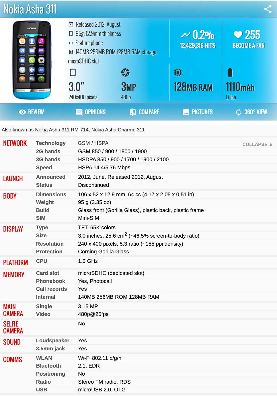 Nokia asha 311 3110 RM-714 touch screen 3.15MP 3G WIFI FM radio Bluetooth