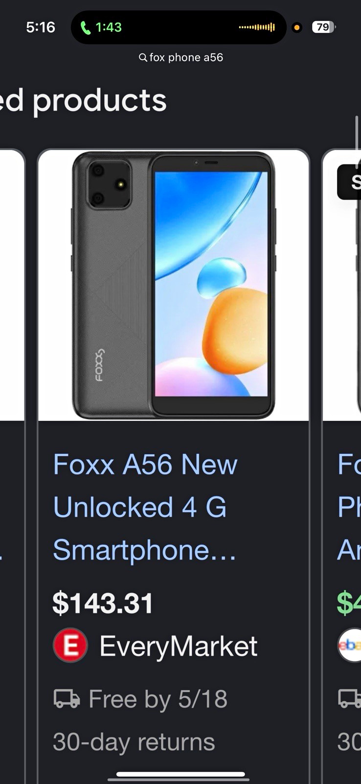 Foxx A56 Unlocked 4G Android Smartphone 5.5in 2GB/16GB Black