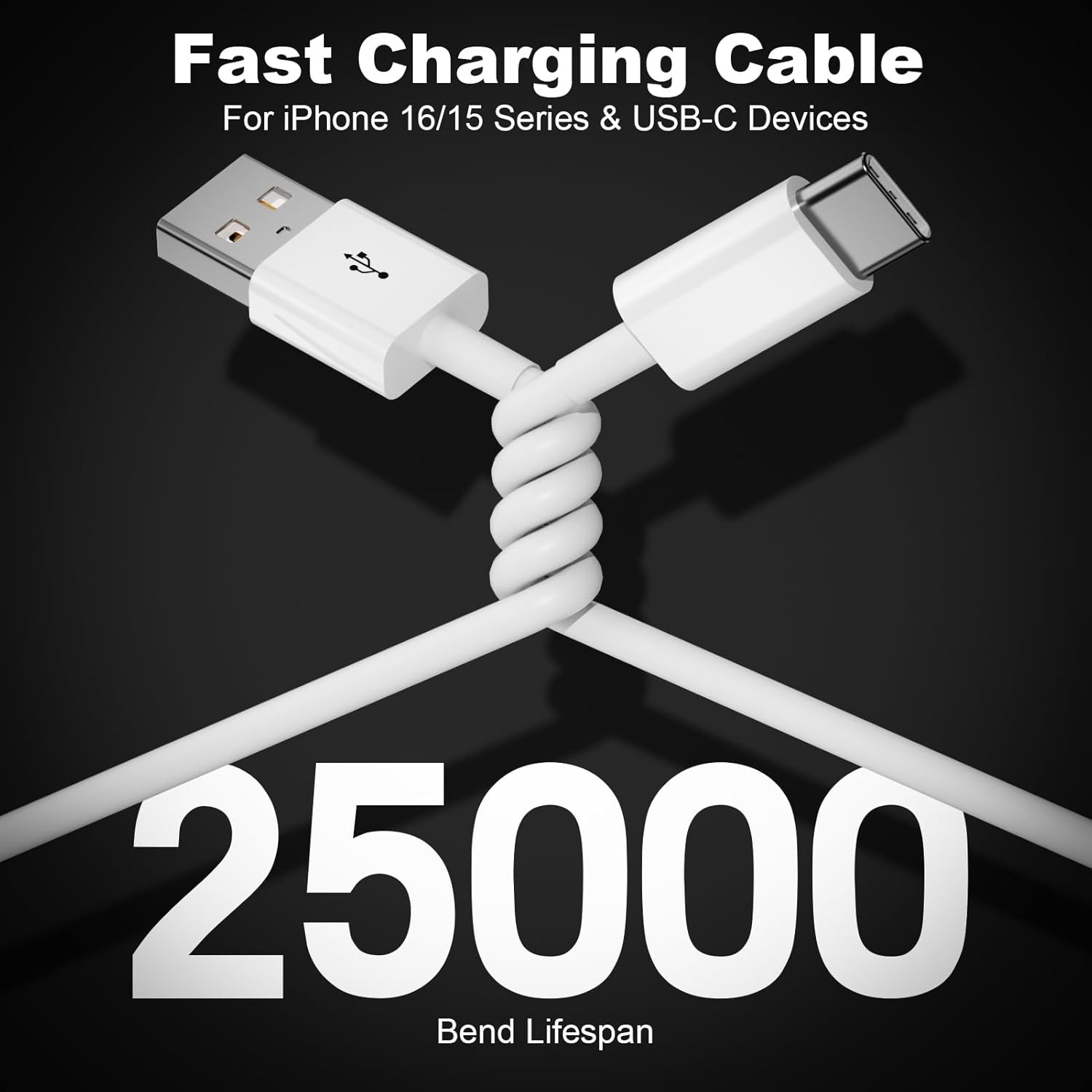 3FT 2-Pack USB-C Fast Charging Cable 3A for iPhone 15/16/17 & Other Devices