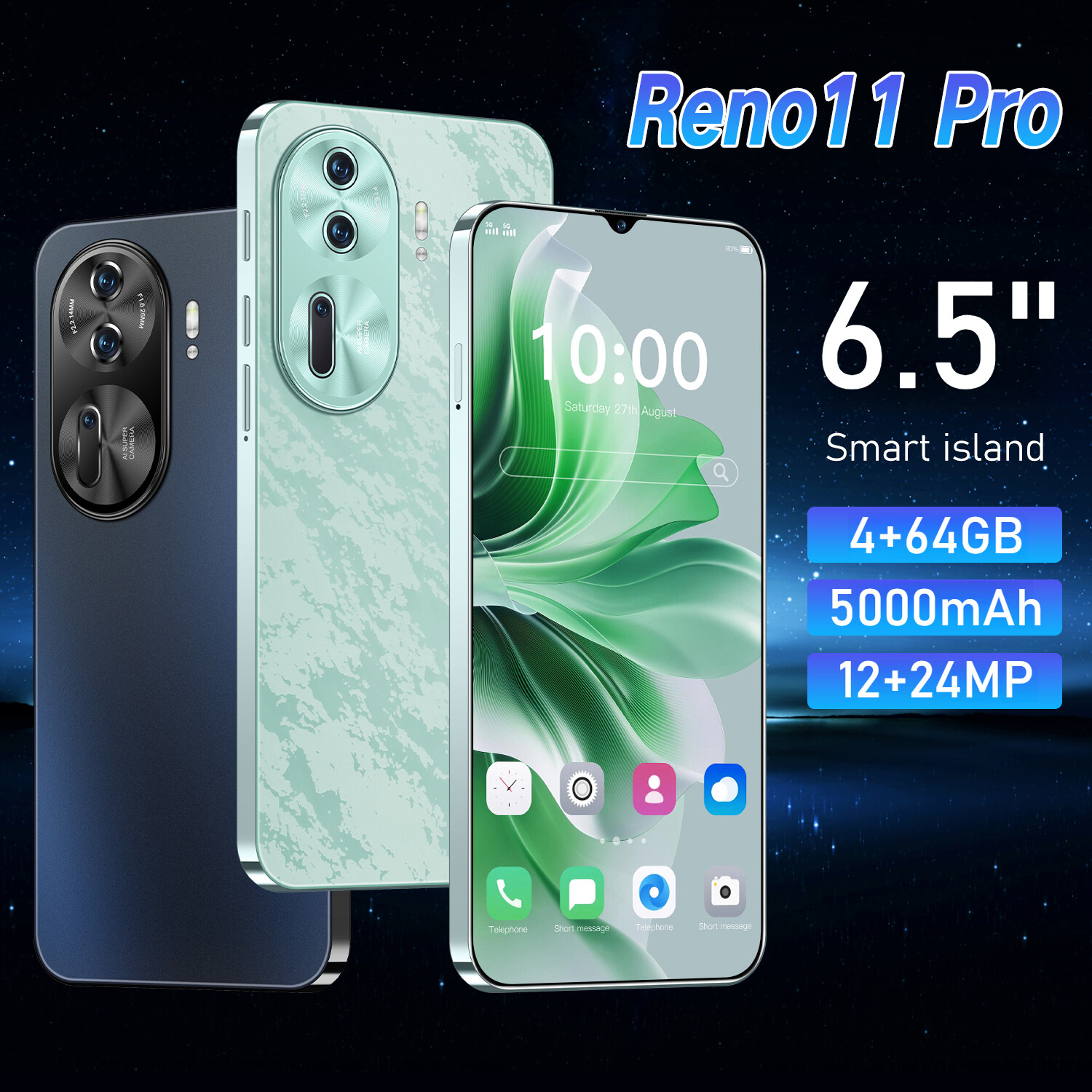 Reno11 Pro Smartphone Android 6.5” Unlocked 4+64GB 5000mAh 12+24MP Dual Camera