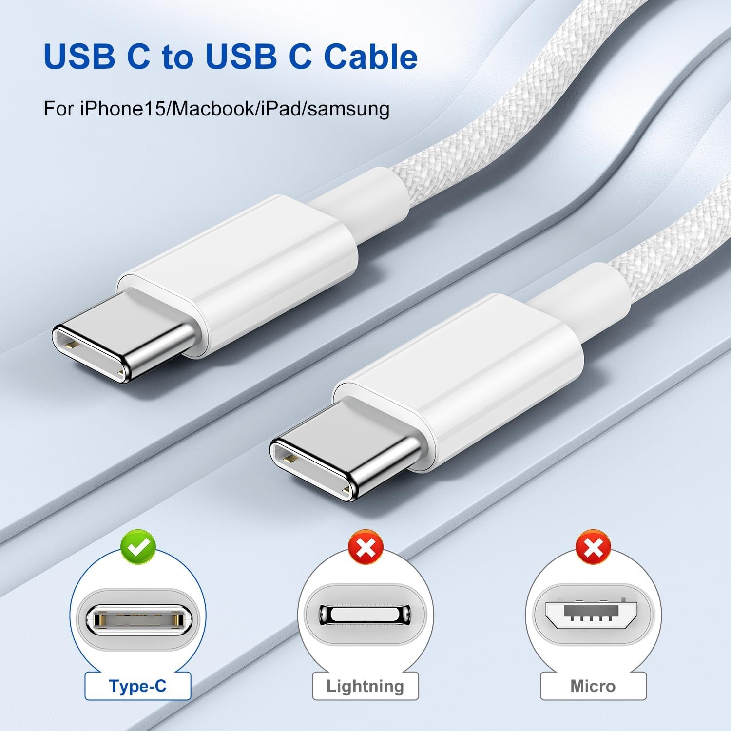 2-Pack 3ft Nylon Braided Type C Fast Charging Cable for iPhone 15/17 and More