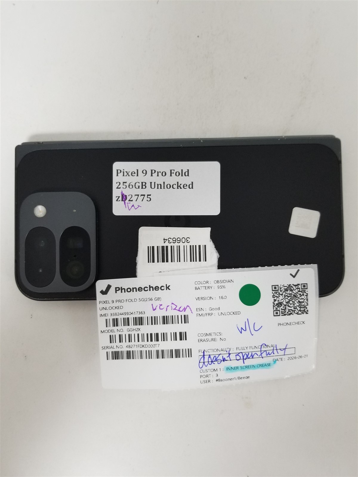 Google Pixel 9 Pro Fold 256GB Black GGH2X (Unlocked) Discounted zW2775
