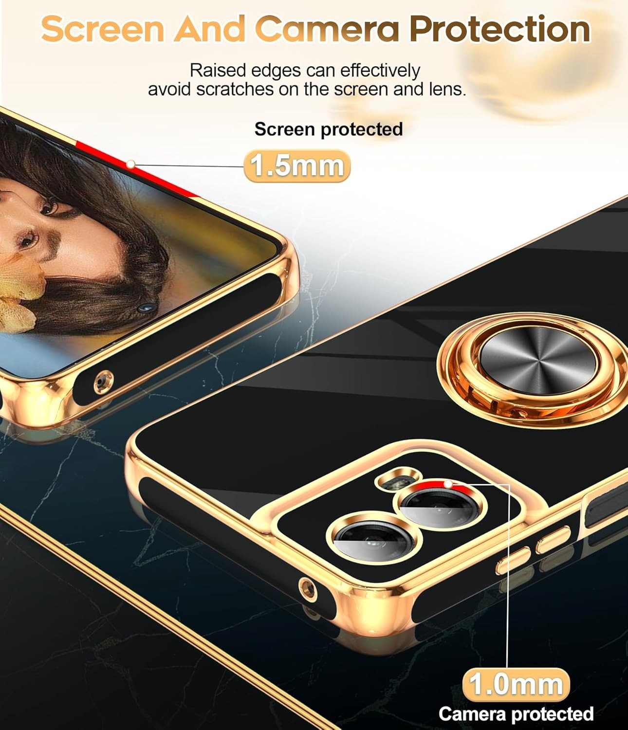 for Moto G-Stylus-5G-2024 Case with Tempered Glass Screen Protector, Rose Gold E