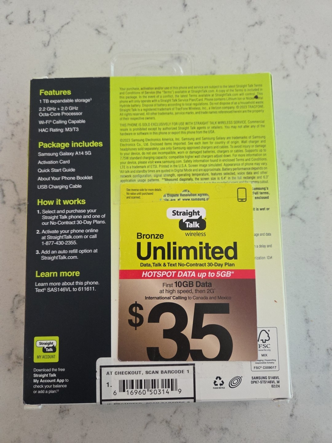 Samsung Galaxy A14 5G – 64 GB – Black Straight Talk 1 month Unlimited Included