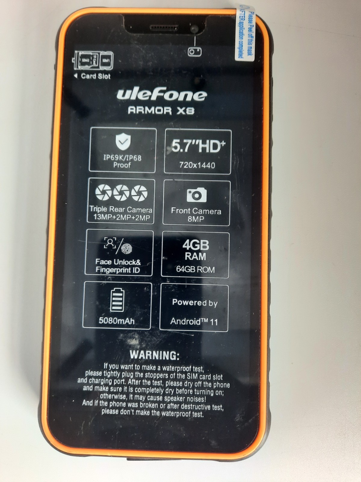 Ulefone Armor X8 Rugged Waterproof Phone 4GB+64GB-(NO POWER)-FOR PARTS