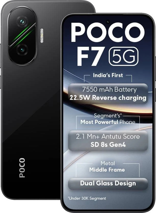 POCO F7 5G (Black, 256 GB 12 GB ) 8s Gen 4 Processor NFC 6.83″ Global Version.