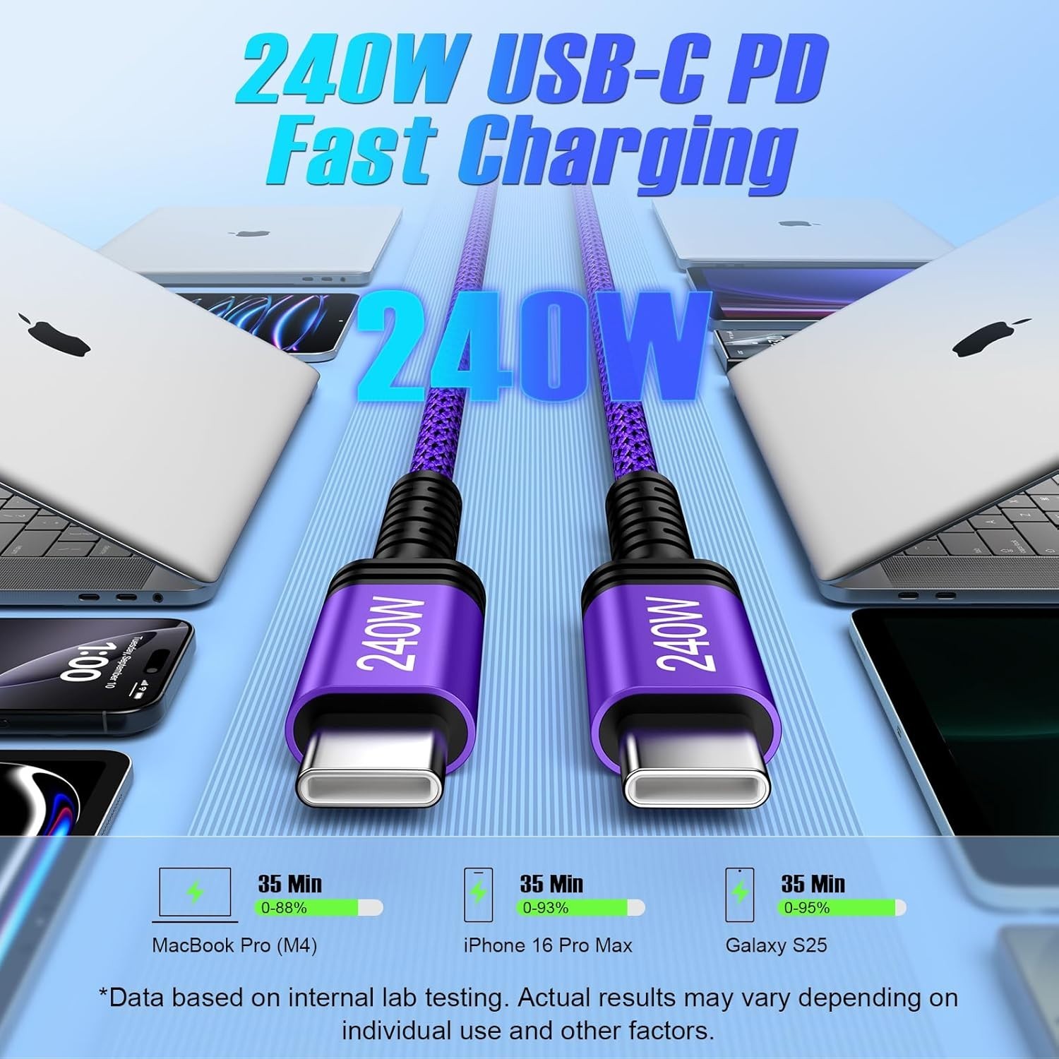 240W USB-C Fast Charger Cable for Samsung Galaxy S26, Pixel 10 Pro 10ft