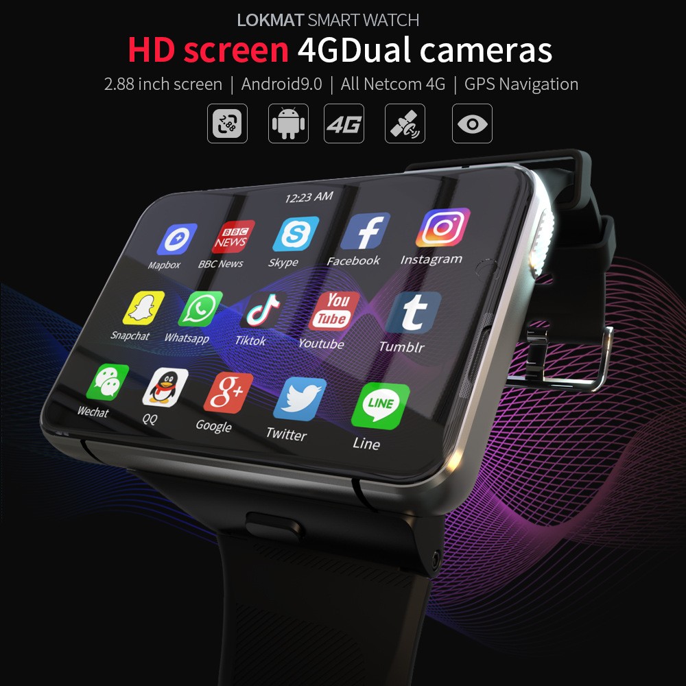 2.88″ Large Touch Screen 4G Smart Watch Android 9.0 Dual Camera WIFI GPS 4+64GB