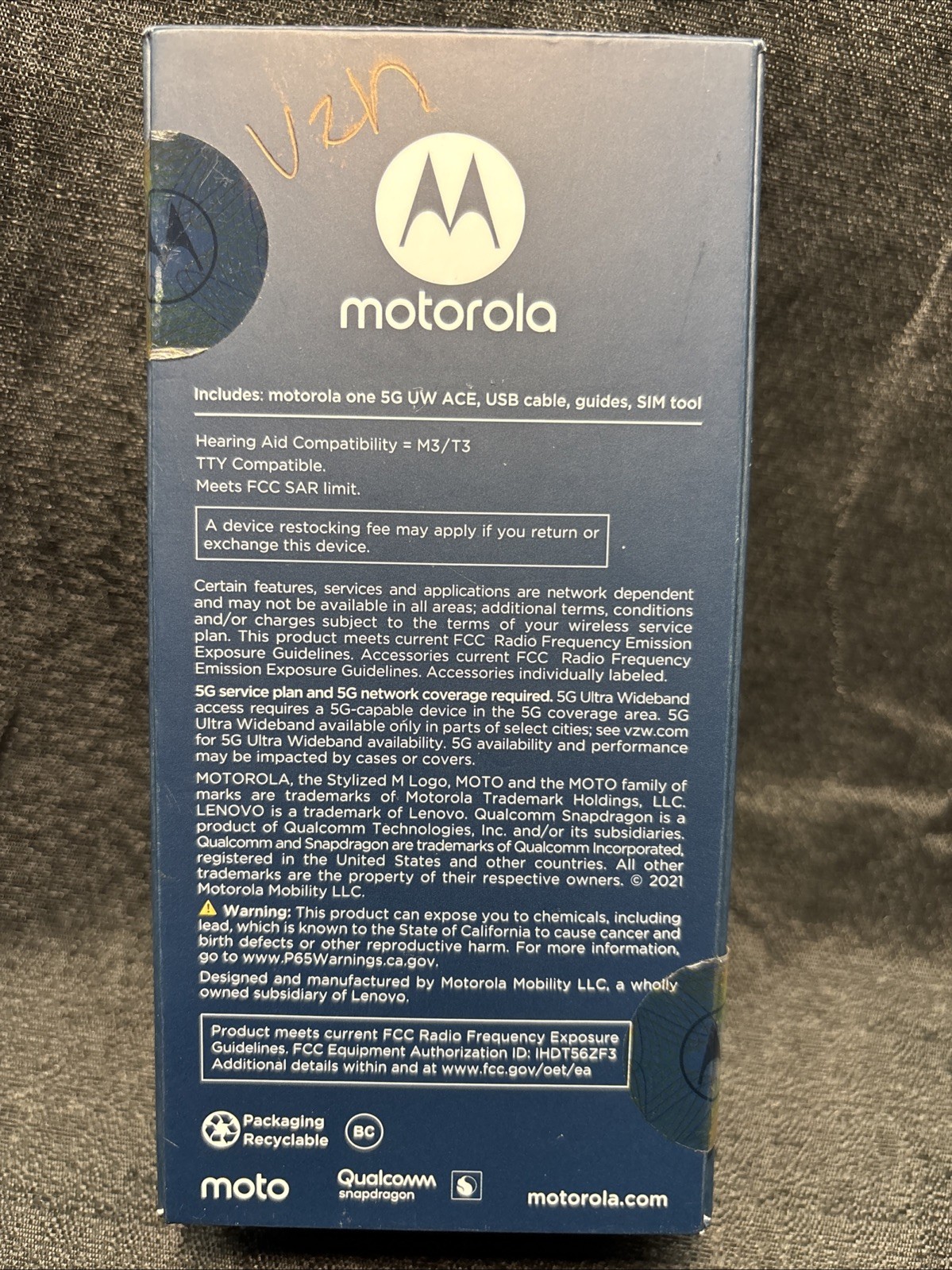 Motorola One 5G UW Ace – 64GB, Volcanic Gray, New In Box Verizon ￼