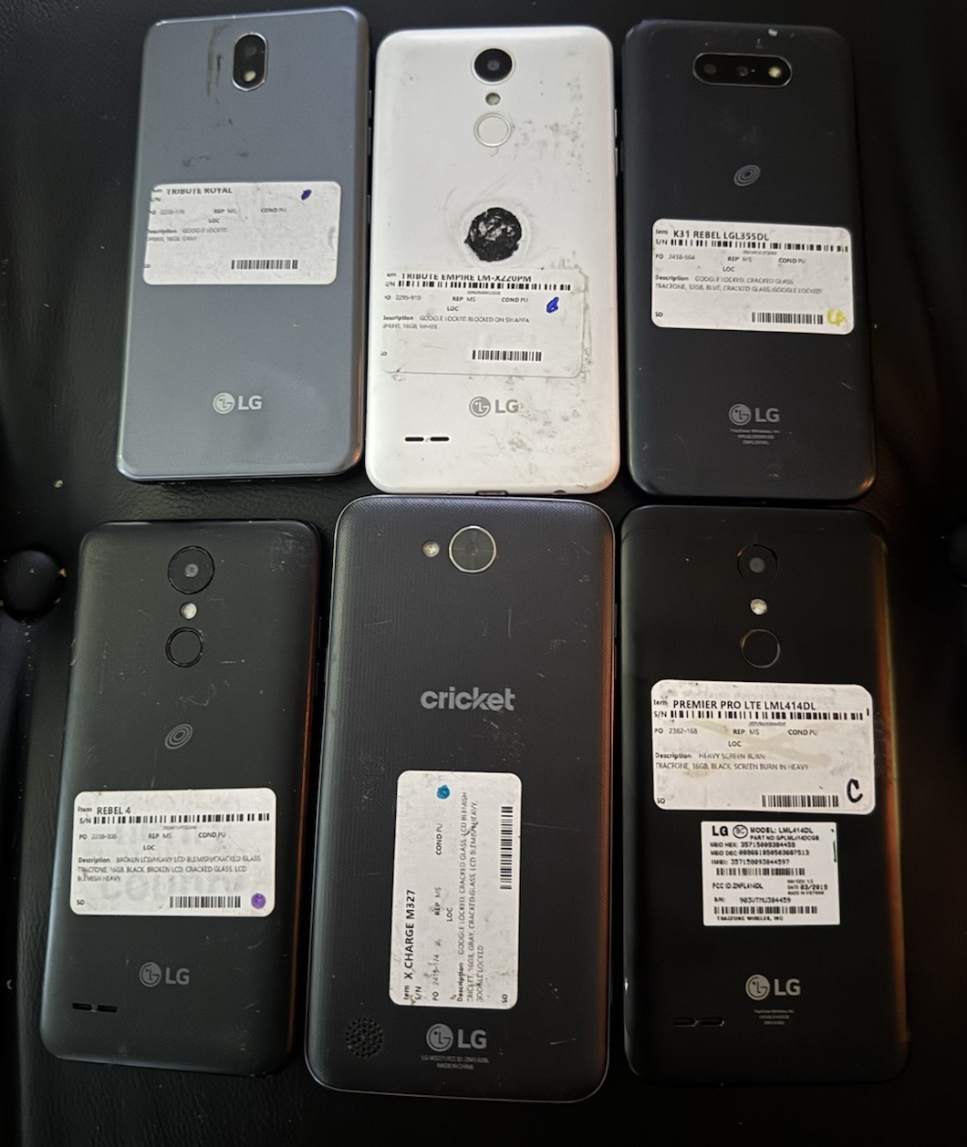 ONE Works Lot of 6 LG K31 M327 Rebel 4 Tribute Premier Smartphone Broken Ship